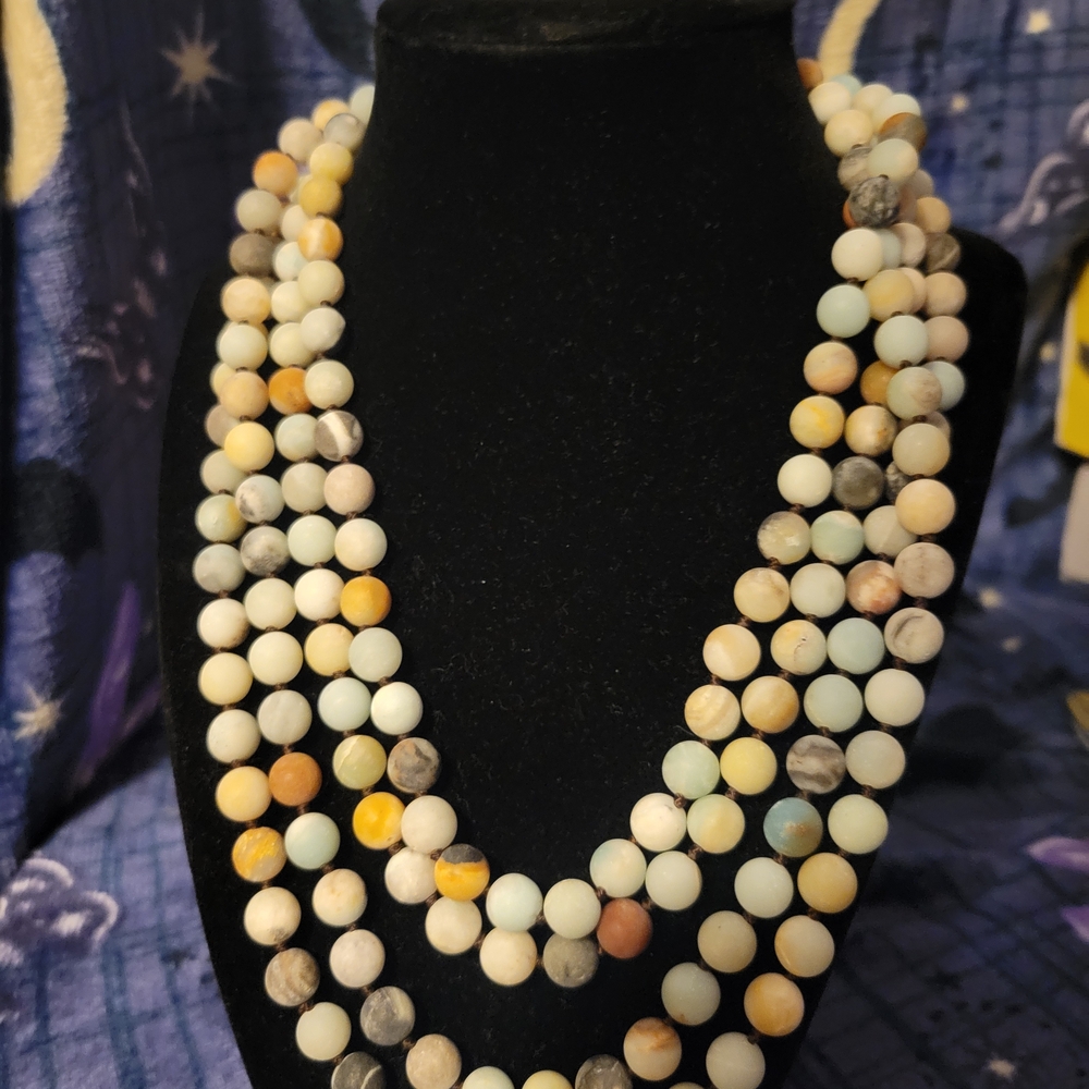 Amazonite Beaded Necklace 80” Hand Knotted Matte Gemstone Boho Layering